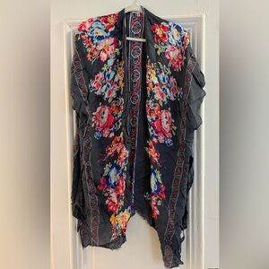 Floral Patterned Black Kimono